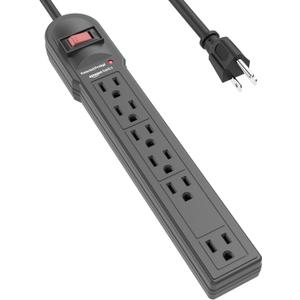 Amazon Basics Surge Protector Power Strip, 6-Outlet, 790 Joules, LED Indicator, 6ft Extension Cord, Black (1 Pack)