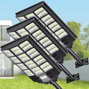 VOOJOY 8000W Solar Street Lights Outdoor Waterproof, Dusk to Dawn Solar Lights Outdoor with Motion Sensor and Remote Control for Yard, Parking Lot, Garage, Street, 3 Pack