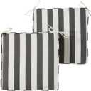 Outdoor 18 inch Square Patio Dining Chair Pads Comfortable Fiber-Filled Seat Cushions with Ties, Reversible Polyester Fabric - Canopy Stripe Gray, Set of 2