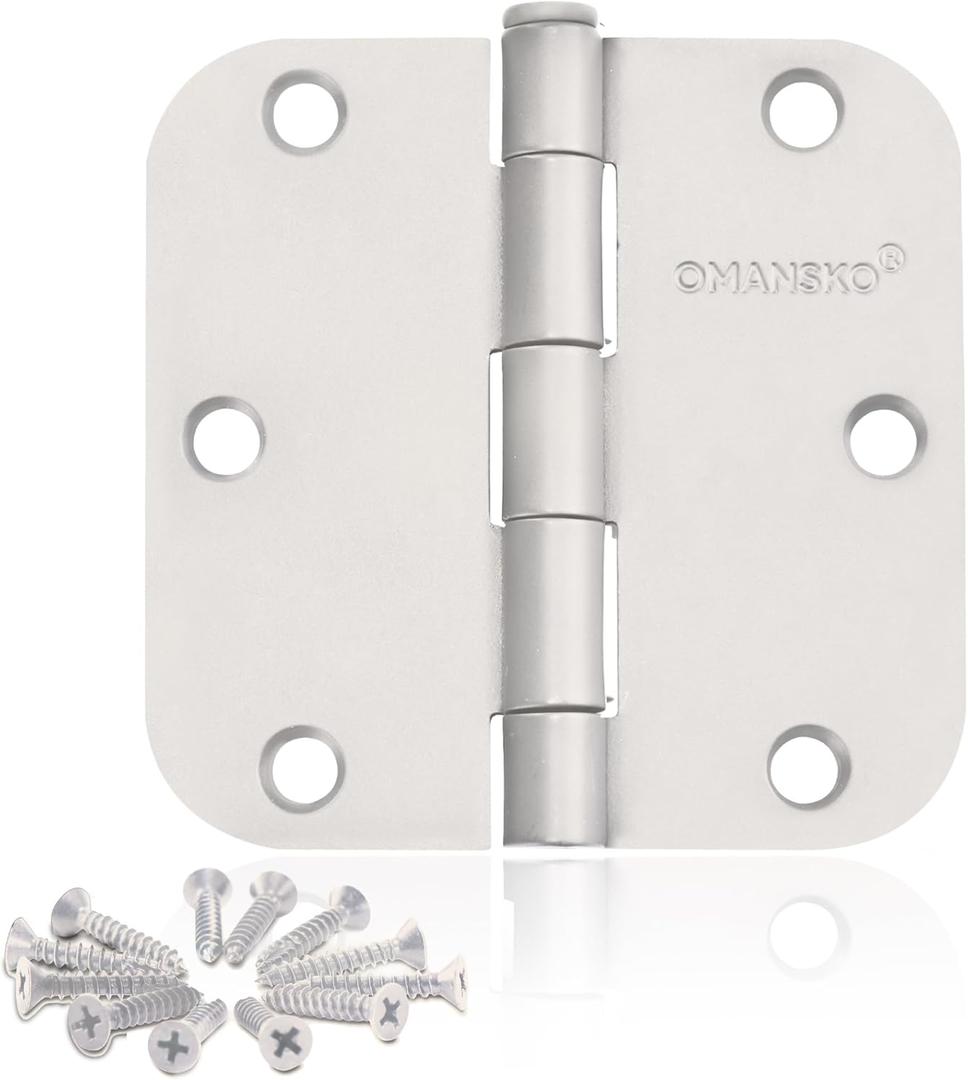 30 Pack Door Hinges, 3.5 x 3.5 Inch White Hinges for Wood 5/8'' Radius Corners Interior Door Hinges, 3 1/2 Inch Hinges for Residential Doors