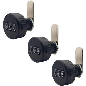 3 Pack Combination Cam Lock for Drawer Cabinet, Mailbox - Black (1")