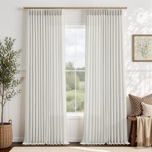 Pinch Pleated Linen Curtains 40x92 Inches, Ivory Sheer Long Curtains for Windows - Boho Farmhouse Style with Room Darkening, Living Room and Bedroom Drapes