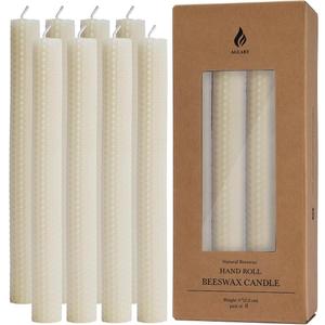 8PCS 9" Hand-Rolled Beeswax Taper Candles, Real Pure Beeswax, Handmade Honeycomb Candles, Flat Top, Cream