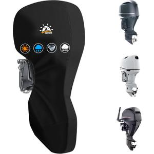 Outboard Motor Cover - 600D Full Boat Motor Cover Waterproof & Heavy Duty, Fade-Resistant Boat Engine Cover, Fit for Motor 30-50 HP, Black