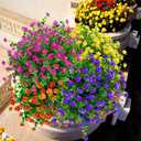 12 Bundles Outdoor Artificial Flowers UV Resistant Fake Boxwood Plants, Faux Greenery for Indoor Outside Hanging Plants Garden Porch Window Box Home Wedding Farmhouse Dcor (Purple)