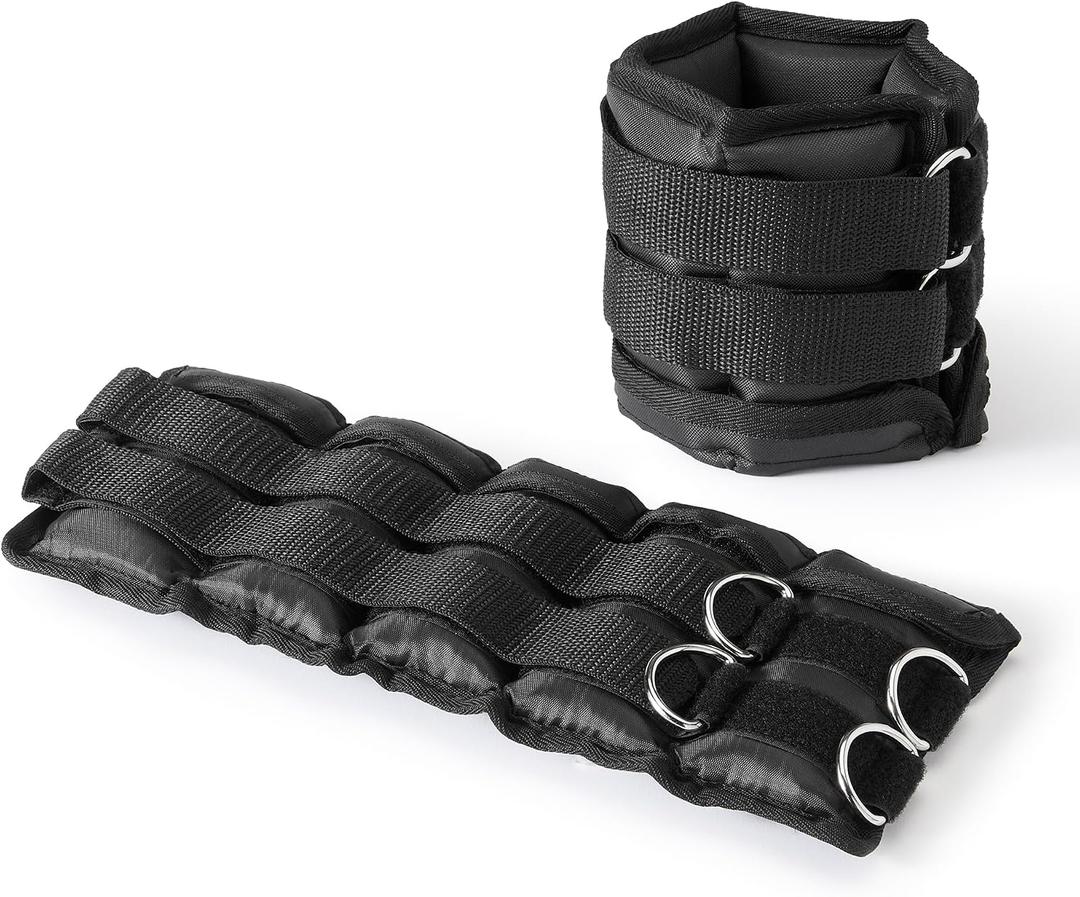Amazon Basics Adjustable Ankle Weights for Men & Women, 5 lb Set (2.5 lb Each), for Workouts, Resistance Training, Walking, Black
