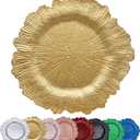 Gold Reef Charger Plates 10PCS, 13inch Plastic Floral Charger Plates Wedding for Dinner,Wedding,Party,Event,Decoration(Reef Gold10)