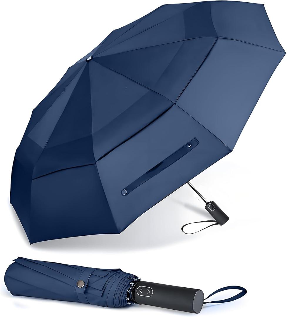 MRTLLOA 49/54/62 Inch Large Folding Golf Umbrella, Oversize Double Canopy Vented 10 Ribs Windproof Compact Travel Umbrellas for Rain (Navy Blue)