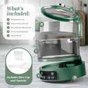 COOK WITH COLOR 3L Glass Mini Low Carb Rice Cooker – Holds 2 Cups Raw/Makes 6 Cups Cooked with Auto Lift Filter Basket, Hotpot & Steamer for Rice, Grains, Digital Panel with Keep Warm, Dark Sage
