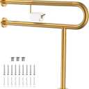 ZUEXT 31.5 Inch Gold Wall to Floor Knurled Toilet Grab Bar w/Paper Holder