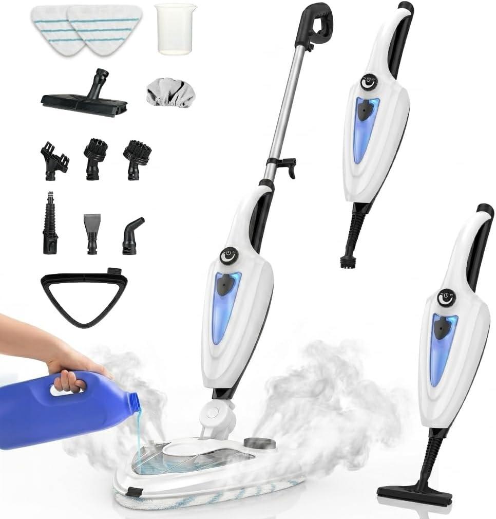 12-in-1 Steam Mop,1500W Multifunction Steam Cleaner with Detergent Chamber