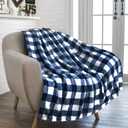 PAVILIA Buffalo Check Fleece Throw Blanket | Blue White Checkered Plaid Flannel Blanket | Soft Velvet Lightweight Microfiber Blanket for Bed Couch Sofa | 60x80 Inches Checker Navy