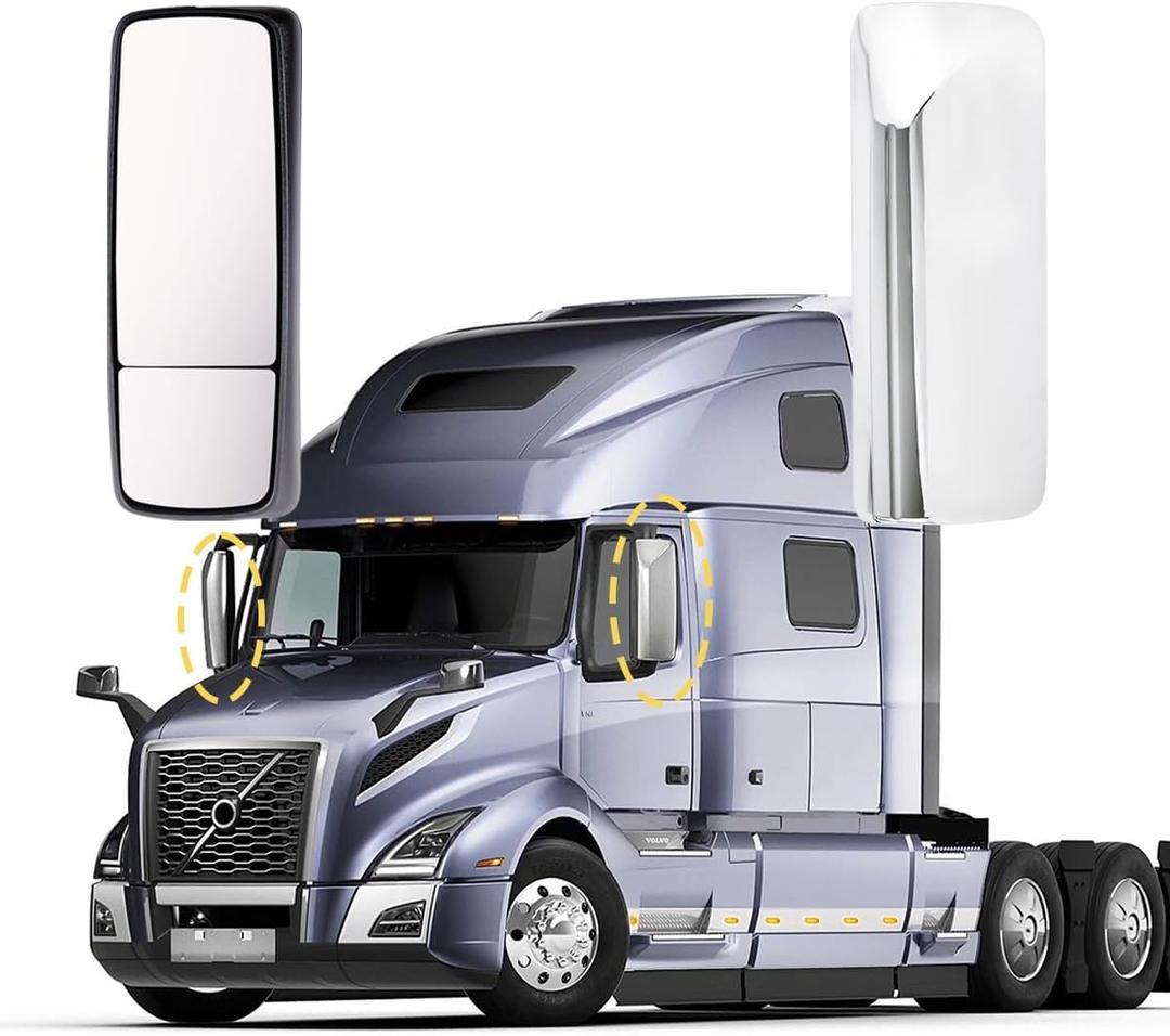 Chrome Door Mirror Power Heated Compatiable with 2004-2017 VNL 670 780 630 730 860, VNM 200 430 630, VNX 300 - Pair Set