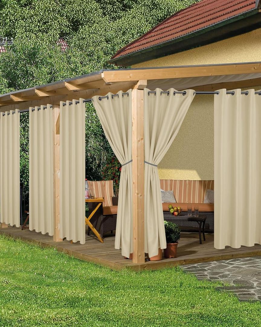 HolidayIdeas Outdoor Curtains for Patio Waterproof, 6 Panels - 54x84 Inches - Weatherproof Privacy Outsides Curtains for Cabana Porch Pergola, Sunlight & UV Blocking (Cream, Grommet Top)