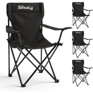 Portable Folding Camping Chair - Heavy Duty Steel Frame Outdoor Chair with Side Cup Holder, Breathable Polyester Fabric, Collapsible Camp Chair for Camping, Beach, Picnic, Fishing, 4PCS