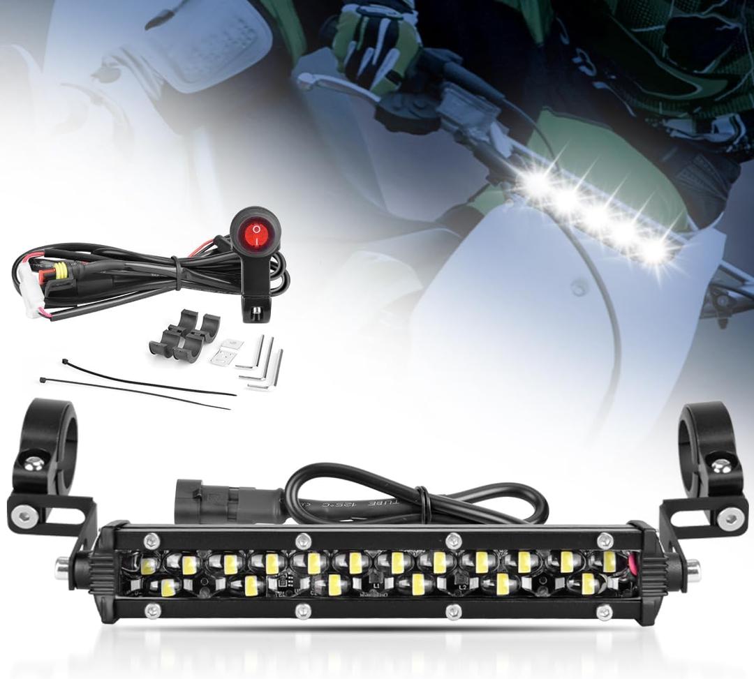 7 Inch Dual Row Dirt Bike Light Bar Kit for 7/8" 1.25'' Handlebars, LED Headlights Lightbar Kit Universal for Dirt Pit Bikes Ebikes ATVs 50cc 70cc 90cc 110cc 125cc