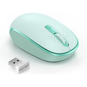 TECKNET Wireless Mouse for Laptop, 2.4G Quiet Computer Mouse with USB Receiver, 4 Buttons Portable Cordless Mice for Chromebook, Laptop, PC, Mac, 800/1200/1600 DPI - Mint Green