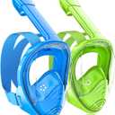 QingSong Kids Snorkel Mask Full Face, Snorkeling Set with Camera Mount, Foldable 180 Degree Panoramic View Snorkeling Gear Anti-Fog Anti-Leak (X-Small, Blue/Lemon Green)