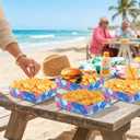 Geefuun 50pcs Hawaiian Luau Party Decorations - Blue Cartoon Hibiscus Flower Paper Food Trays for Summer Birthday, Aloha Themed Disposable Serving Supplies