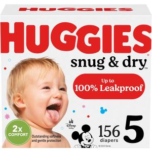 Huggies Size 5 Diapers, Snug & Dry Baby Diapers, Size 5 (27+ lbs), 156 Count (2 Packs of 78)