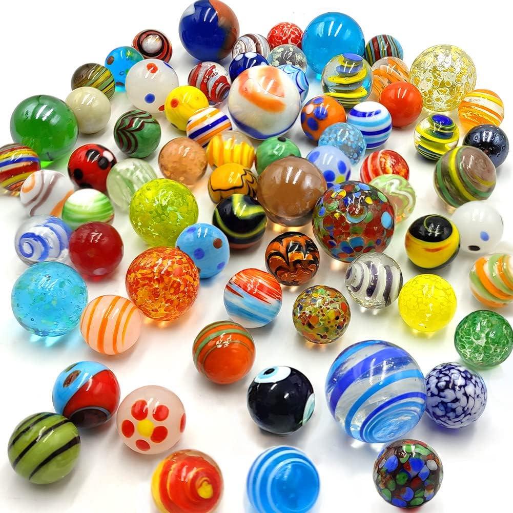 DSHMIXIA 71pcs Assorted Marbles for Kids Handmade Big and Small Glass Marbles Bulk Set for Marble Game Toy Cool and Colorful