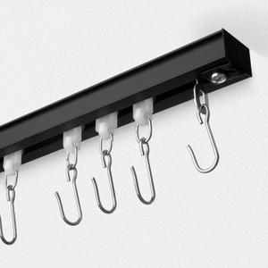 Curtain Track, Ceiling Curtain Track with Roller Hooks, Ceiling Mount Rail Set for Room Divider, 6ft - 9ft (Black)