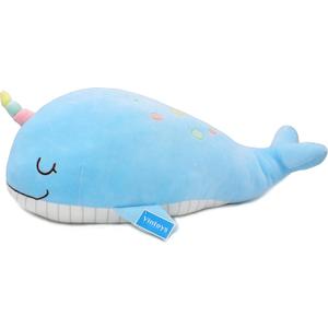 Soft Narwhal Unicorn Whale Hugging Pillow Plush Doll Fish Plush Toy Stuffed Animals Blue 21"