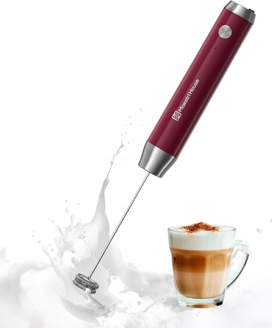 Maestri House Rechargeable Milk Frother with Stand, Adjustable 2-Speed Handheld Electric Foam Maker Waterproof Detachable Stainless Steel Whisk Drink Mixer Foamer for Lattes, Cappuccino (Grape Purple)