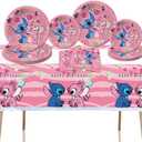 41PCS Pink Stitch Party Set 20 Plates, 20 Napkins & 1 Table Cover. Perfect for Stitch-Themed Birthdays! Features Cute Pink Stitch Prints, Durable Plates, and Easy Cleanup. Ideal for Kids Parties!