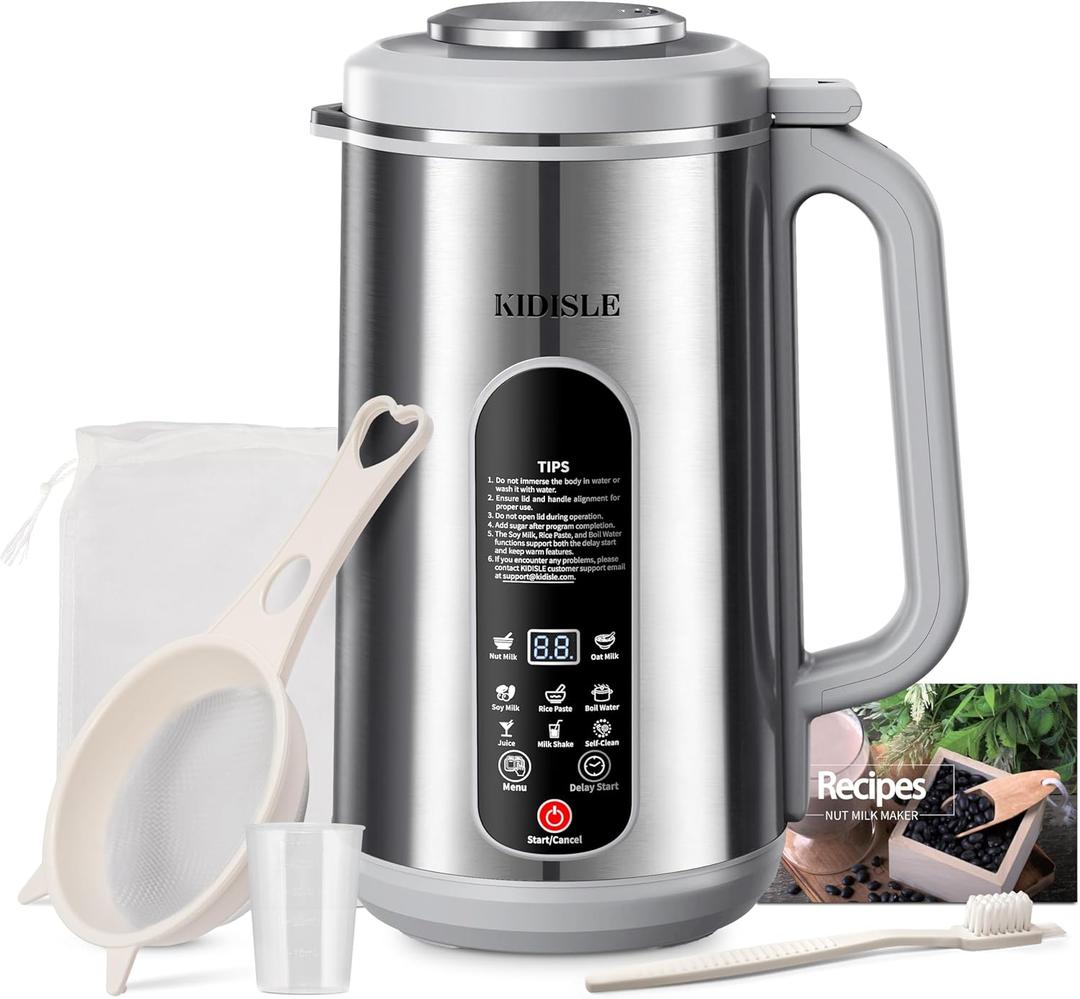 8 in 1 Nut Milk Maker, 42oz Homemade Almond, Oat, Coconut, Plant Based Milks and Non Dairy Beverages, Stainless Steel Automatic Soy Milk Machine with Delay Start/Keep Warm/Boil Water, Silver