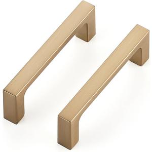 Ravinte 10 Pack Solid 3 Inch Square Cabinet Handles - Champagne Bronze Pulls for Drawers and Kitchen Cabinets - Hardware Handles (3 inch hole center)