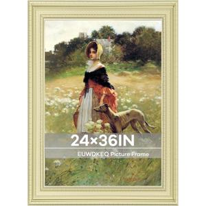 24x36 Frame, 24 x 36 Luxury Wide Picture Frame, Elegant Ornate Embossed Decorative Poster Frame for Art Prints, Posters, Photos, Home Wall Decor & Gallery Display, Gold, 24x36in
