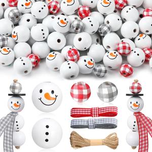 180 Pieces Christmas Snowman Wooden Bead Winter Wooden Bead Christmas Buffalo Plaid Wood Round Bead Christmas Print Wooden Beads with DIY Twine Scarf Wooden Beads for Crafts (Fancy Color) 180 Pieces Christmas Snowman Wooden Bead Winter Wooden Bead Christmas Buffalo Plaid Wood Round Bead Christmas Print Wooden Beads with DIY Twine Scarf Wooden Beads for Crafts (Fancy Color)