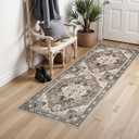 Washable Hallway 2x5 Rug Runner - Boho Vintage Kitchen Runners Stain Resistant Carpet Ultra Thin Soft Rugs for Living Room Bedroom Non-Slip Rubber Backing Floor Mat for Bathroom Entryway(Beige,2x5)