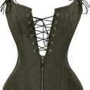 Charmian Women's Renaissance Lace Up Vintage Boned Bustier Corset with Garters (Medium, Olive)