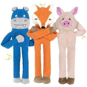 CneeeeeB 3 Pack No Stuffing Dog Toys Crinkle Squeaky Interactive Plush Dog Toy, not for Aggressive Chewers, to Keep Them Busy,Shape Orange Fox Pink Pig Blue Hippo