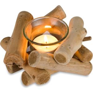 Sziqiqi Handmade Wooden Tea Light Candle Holder with Glass Cup Rustic Country Coastal Style for Farmhouse Home Decoration Home Altar Decoration Holiday Wedding Decoration