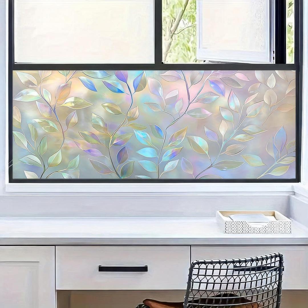 Window Privacy Film 39.317.7 Inchs Flower Stained Glass Decorations Rainbow Window Film PVC Anti-UV Sun Removable Static Cling Stickers for Living Room Office and Bathroom