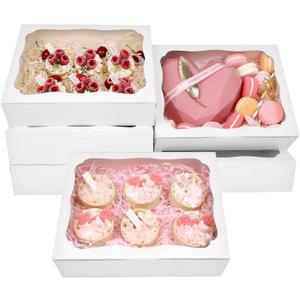Capkyke 12pcs10x8x2.5 Inch White Bakery Boxes Treat Boxes with Window for Pastry, Cookie, Desserts, Chocolate Strawberries, Pies, Donuts, Muffins,Cupcake