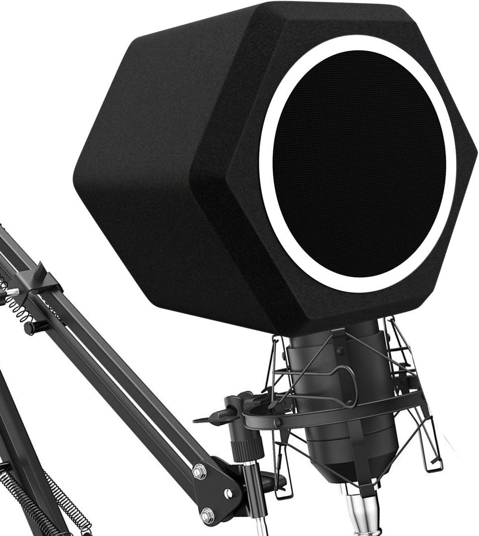 Microphone Wind Shield Pop Filter Isolation Ball, Acoustic for Record Studios Mic, Sound-Absorbing Foam Five-sided Seal Design to Effectively Reduces Noise and Reflections, black