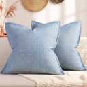 ZWJD Pillow Covers 18x18 Set of 2 Soft Polyester Textured Pillow Covers with Stylish Flange Edge Cozy Farmhouse Throw Pillows for Couch Bed Sofa Living Room (18" x 18" (Pack of 2), Blue)
