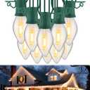 50 FT C9 LED Christmas Lights Outdoor With Clips, Large Bulb String Lights, Warm White Roofline Lights for House and Garden Xmas Decoration