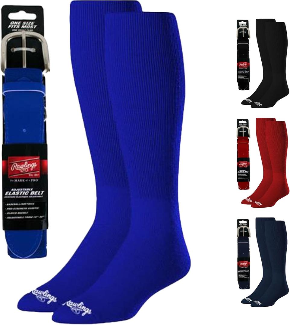 Rawlings | Belt & Socks Combo | Baseball/Softball | Multiple Sizes & Colors (Small, Royal)