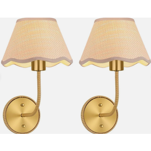 Boho Wall Sconces Set of Two Rattan Wall Lamp Rustic Brass Wall Mount Light Hardwire Wall Sconces Lighting for Bedroom Living Room Hallway Vanity Stairway, E26 Base, 2 Pack