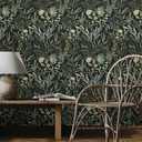 REDAMANCY Dark Black Vintage Botanical Plants Green Leaf Peel and Stick Wallpaper Stick on Contact Paper Vintage Wall Paper Easy Peel Off for nightstand Drawer Cabinet Renter
