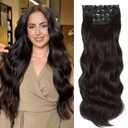 Vigorous Dark Brown Hair Extension 24InchLong Clip in Hair Extensions 4Pcs Thick Long Wavy Synthetic Hairpieces for Women