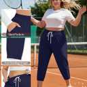 Ficerd 3 Pack Women's Plus Size Capri Sweatpants Cotton Drawstring Joggers Cropped Athletic Lounge Pants with Pockets (XXXL)