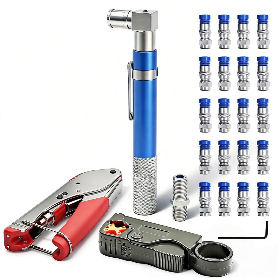 Coaxial Pocket Toner Pocket Continuity Tester,with Coaxial Cable Crimper Kit,and Toner with Light&Buzzer Voltage Toner and Barrel Connector Bundle for Testing Coax Cable, RG6, RG59, CATV Wire Tracer