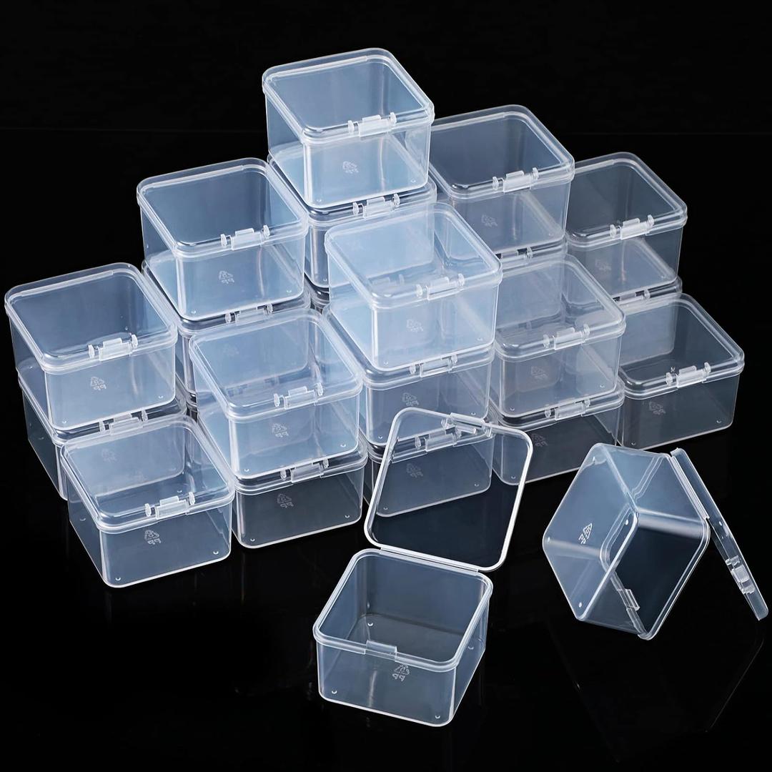 48 Packs Clear Small Plastic Containers Transparent Storage Box with Hinged Lid for Small Items Crafts Jewelry (2 x 2 x 1.4 Inches)