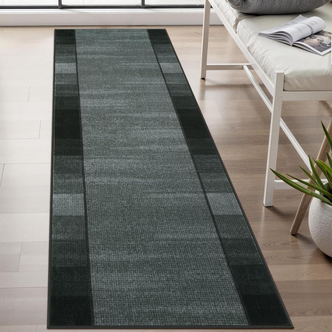 Uphome Modern Black Kitchen Runner Rug, 2x6 Washable Checkered Hallway Rugs Non Slip, Stain Resistant Ombre Geometric Entryway Runner Rugs Low Pile, Soft Carpet Runners for Hallways Bedroom Laundry